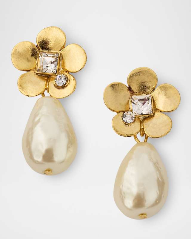 Flower Pearly Drop Earrings